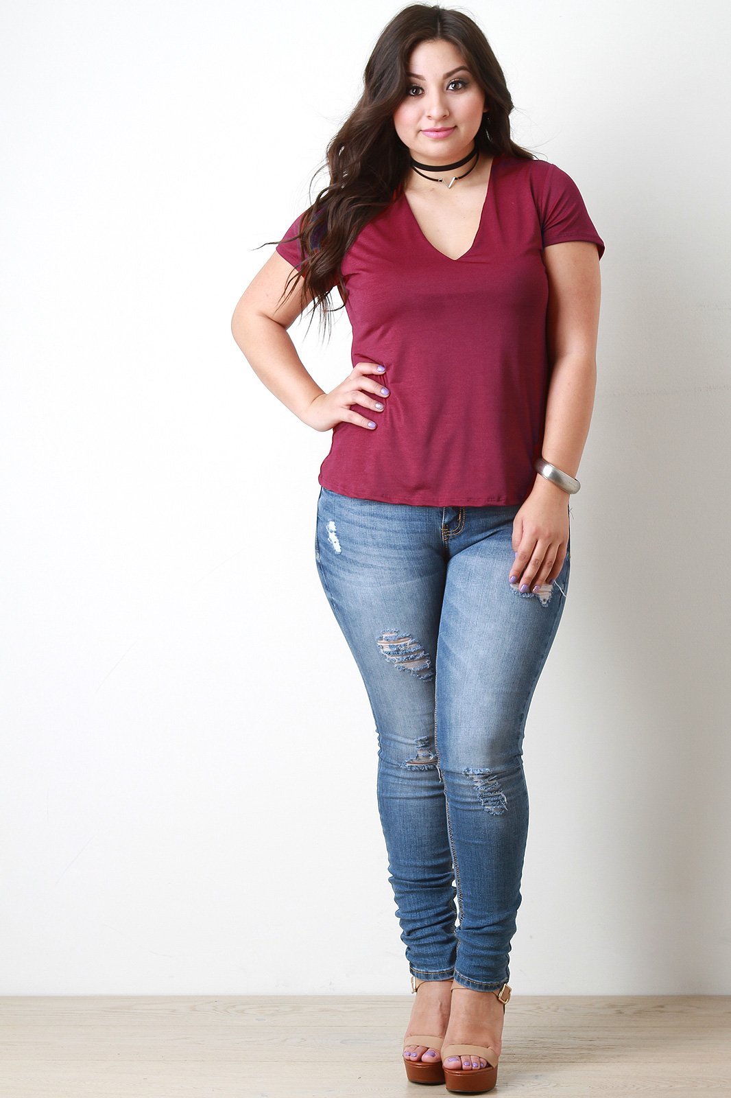 Plus Size Seamless V-Neck Top