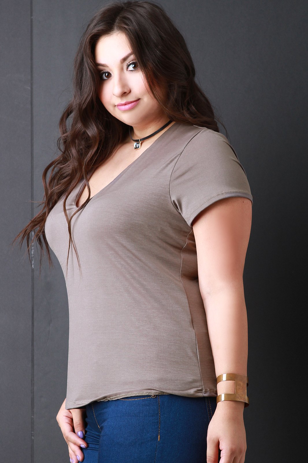 Plus Size Seamless V-Neck Top