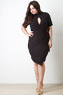 Keyhole Elbow Sleeves Wrap Dress