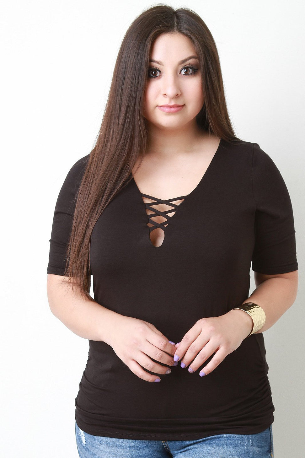 Jersey Knit Crisscross V-Neckline Top