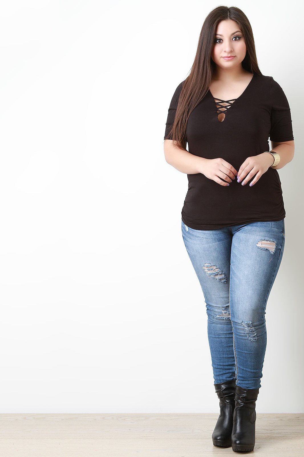 Jersey Knit Crisscross V-Neckline Top