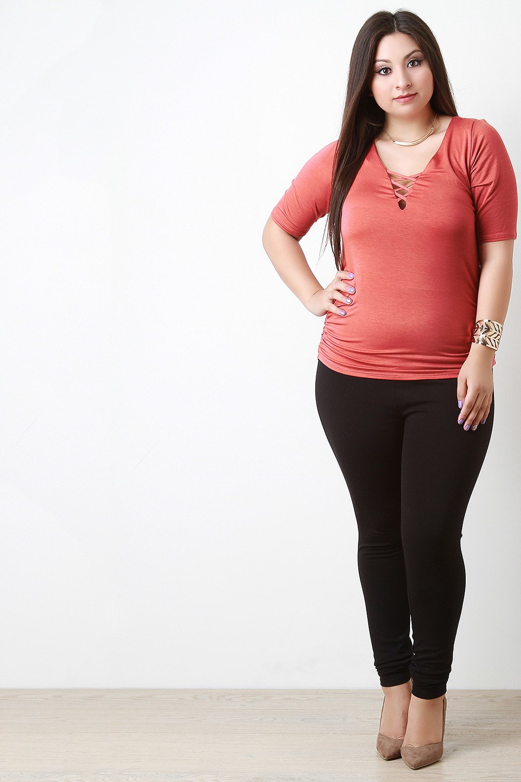 Jersey Knit Crisscross V-Neckline Top