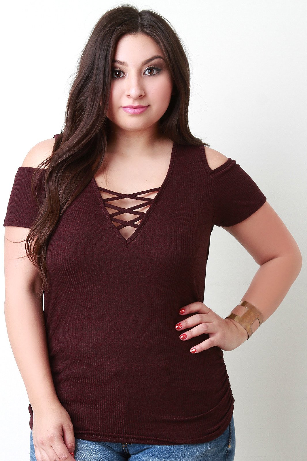 Open Shoulder Criss Cross Neck Top
