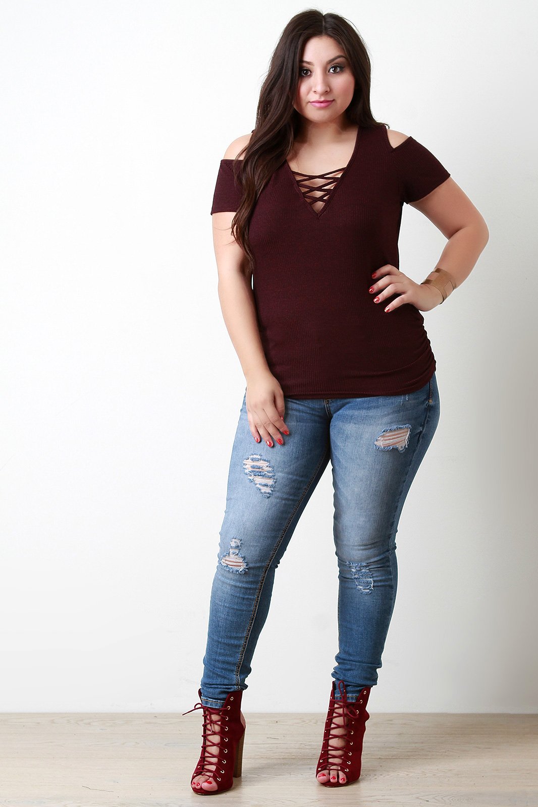 Open Shoulder Criss Cross Neck Top