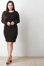 Floral Applique Mesh Sleeves Sheath Dress - NoveltyOne