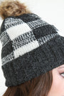 Knitted Gingham Faux Fur Lined Beanie