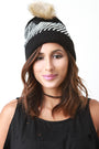 Rhinestone Embellished Faux Fur Pom Pom Beanie