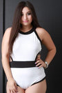 Two Tone Keyhole Sleeveless Bodysuit