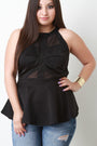 Mesh Contrast Keyhole Back Sleeveless Peplum Top