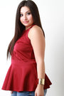 Mesh Contrast Keyhole Back Sleeveless Peplum Top