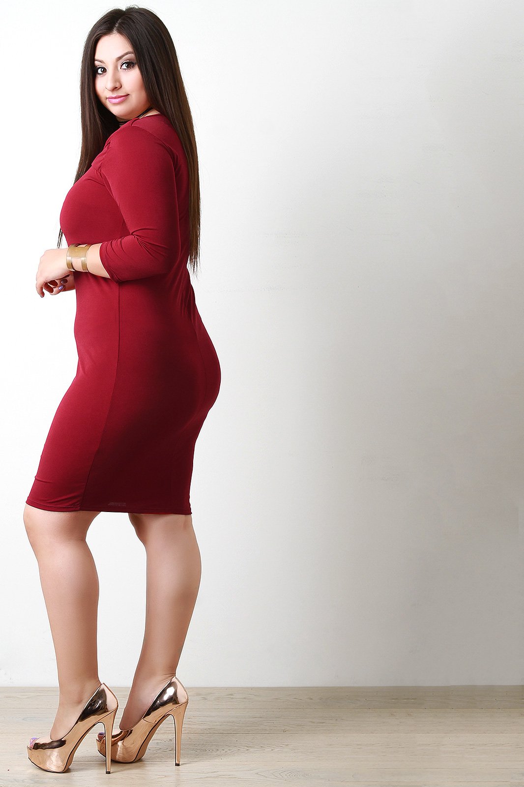 Long Sleeve Cross Over Keyhole Bodycon Dress - NoveltyOne