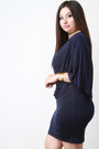 Asymmetrical Dolman Sleeve Tie Mini Dress