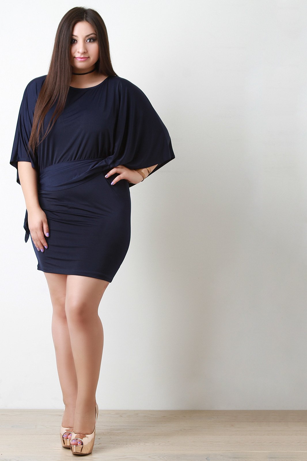 Asymmetrical Dolman Sleeve Tie Mini Dress