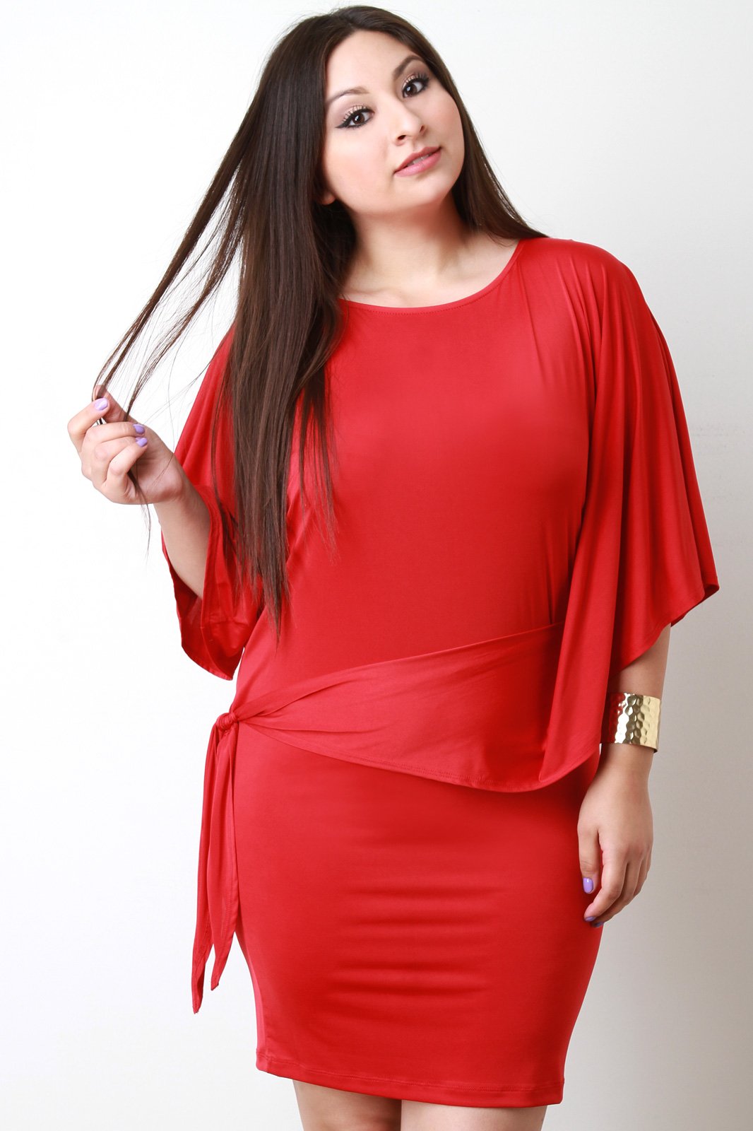 Asymmetrical Dolman Sleeve Tie Mini Dress