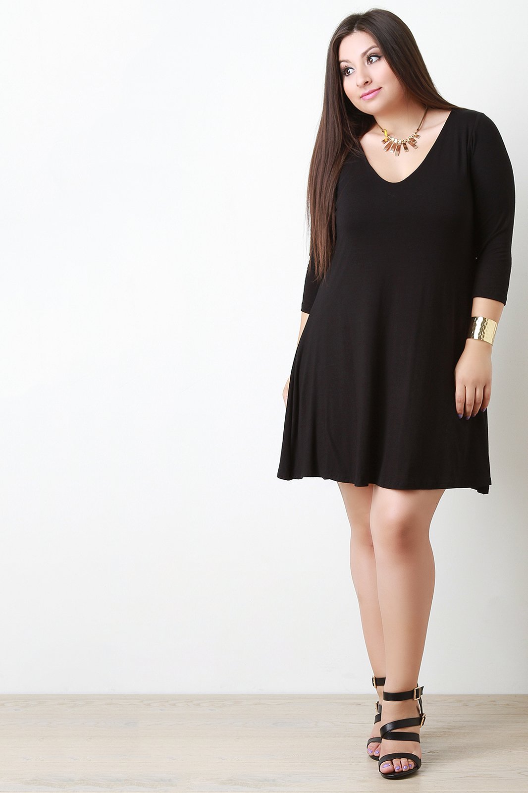 Double Layer V Neck Half Sleeve Tee Shirt Dress - NoveltyOne
