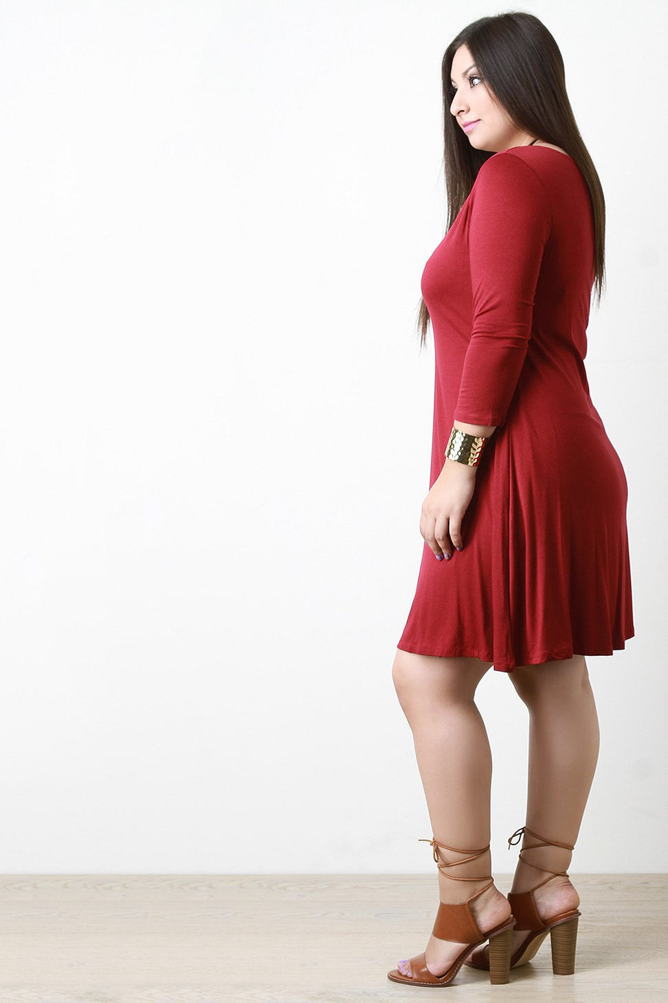 Double Layer V Neck Half Sleeve Tee Shirt Dress - NoveltyOne