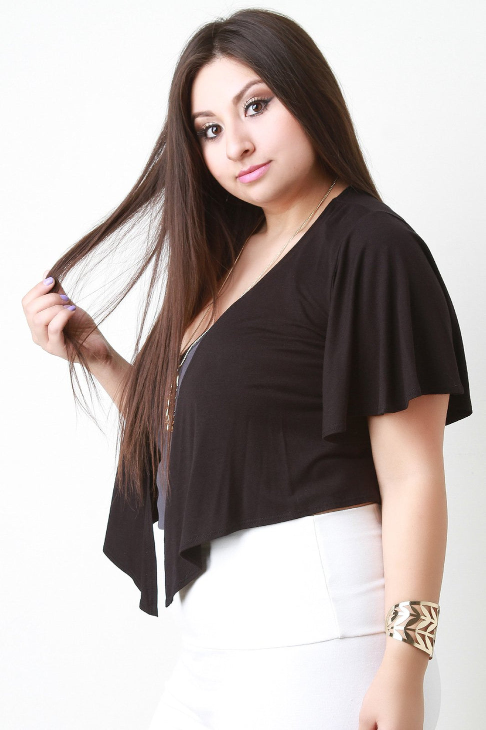 Jersey Knit Flutter Sleeves Cascade Front Bolero