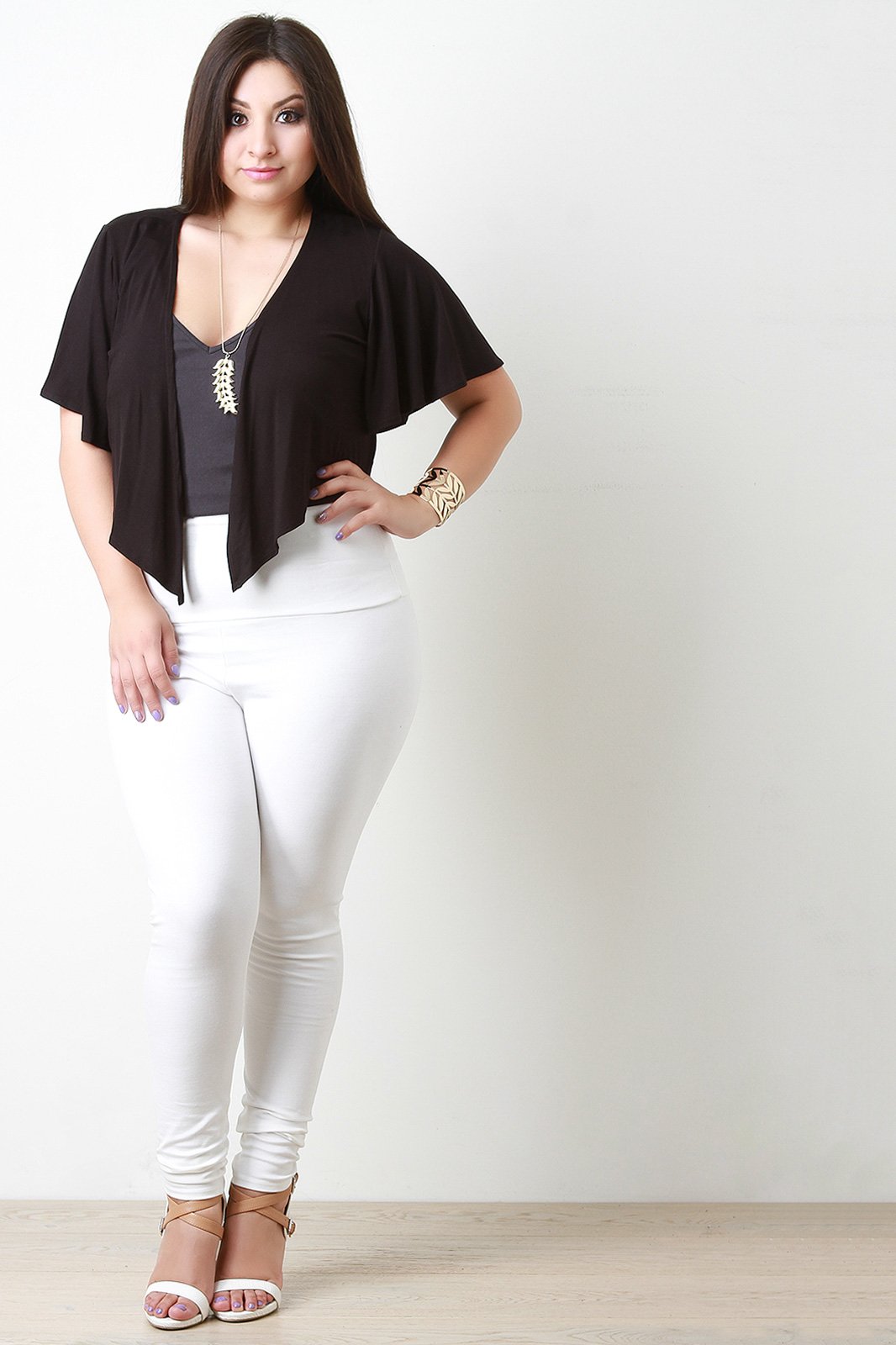 Jersey Knit Flutter Sleeves Cascade Front Bolero