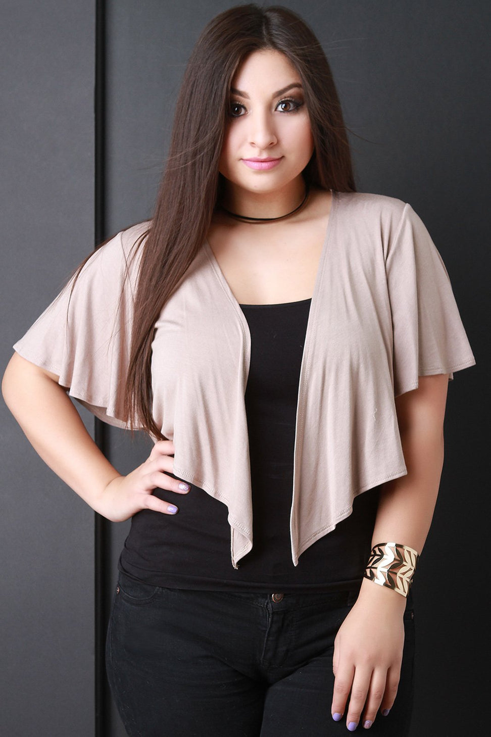 Jersey Knit Flutter Sleeves Cascade Front Bolero