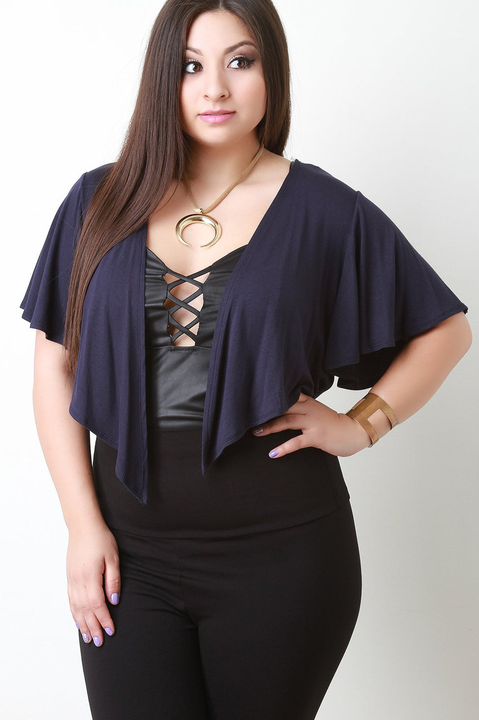 Jersey Knit Flutter Sleeves Cascade Front Bolero