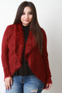 Shearling Trim Open Front Sweater