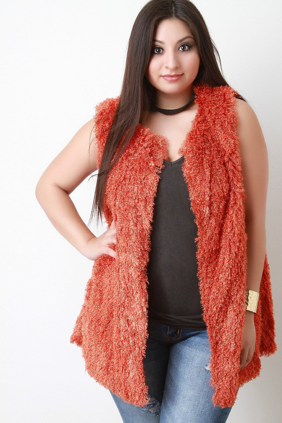 Open Front Shearling Vest