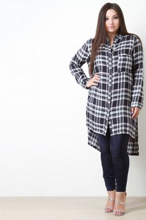 Plaid Side Slit High-Low Tunic Shirt