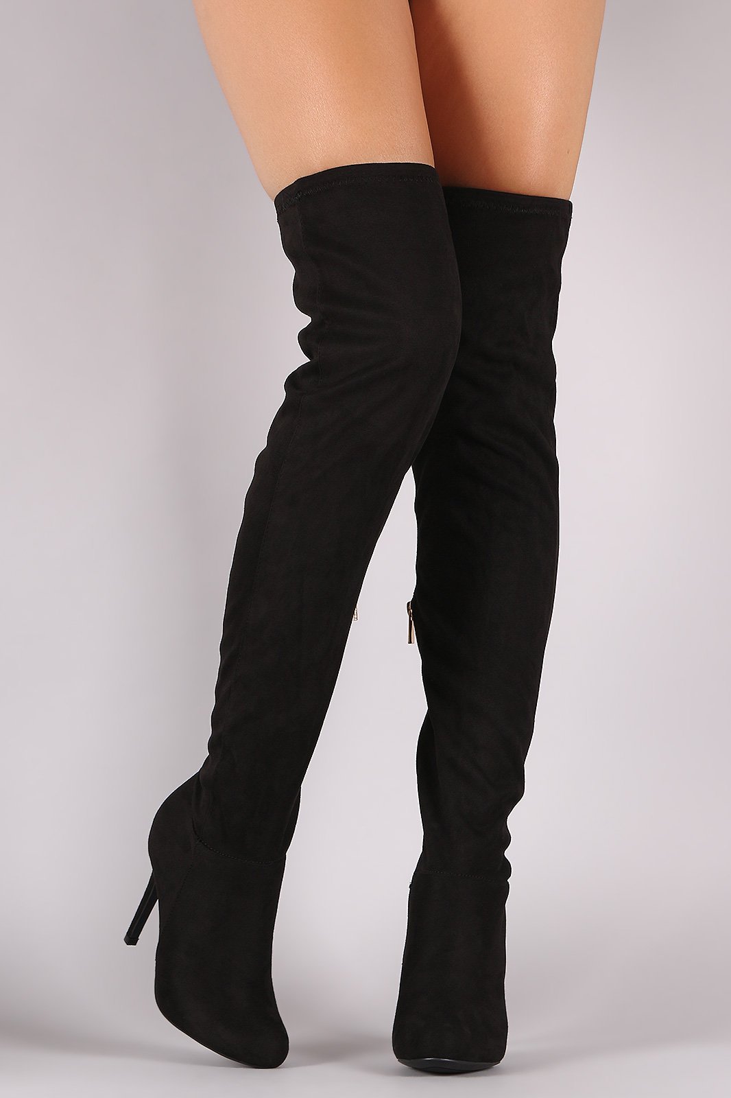 Anne Michelle Fitted Suede Stiletto Over-The-Knee Boots