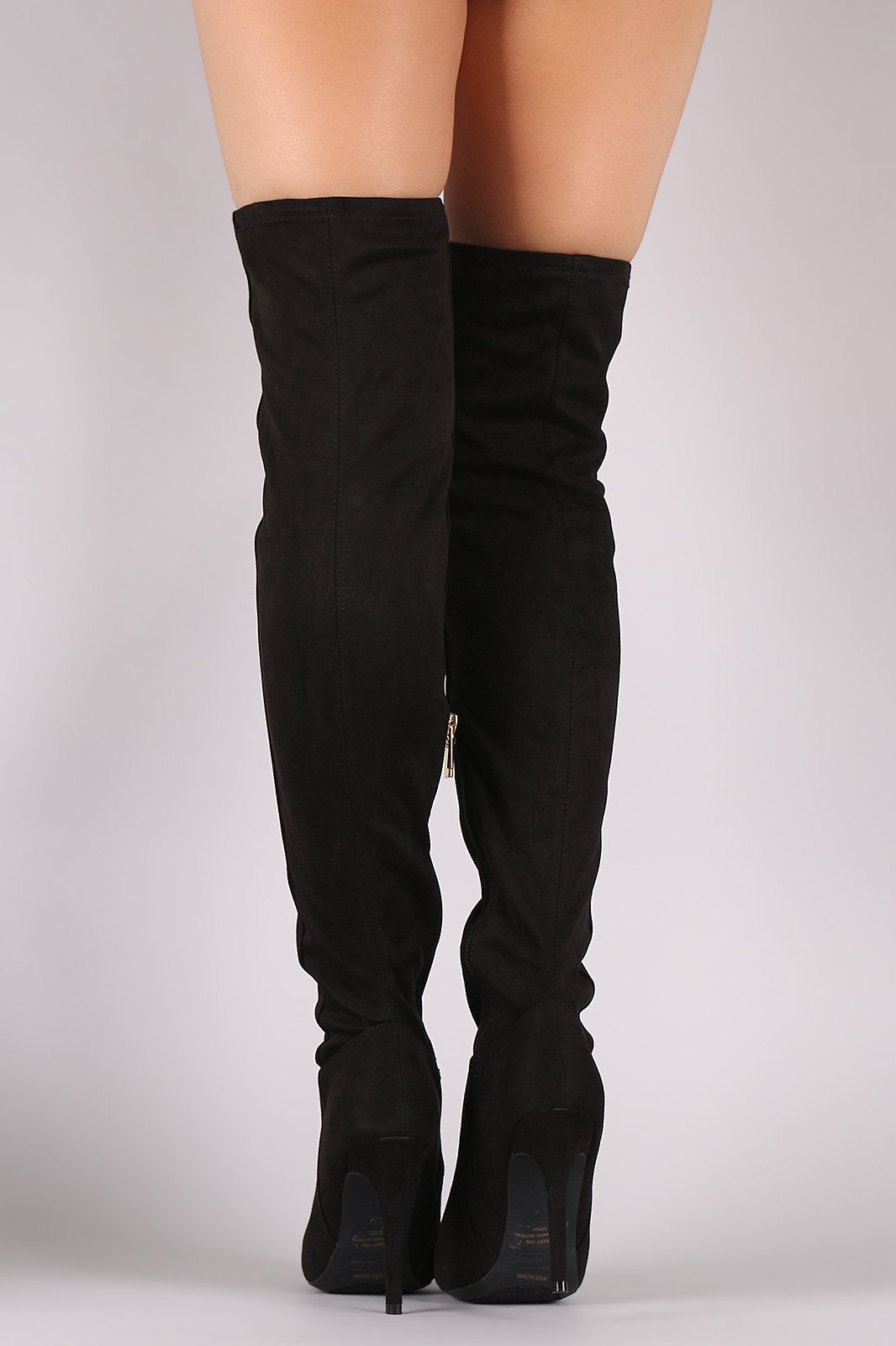 Anne Michelle Fitted Suede Stiletto Over-The-Knee Boots