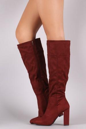 Bamboo Plain Suede Chunky Heeled Knee High Boots
