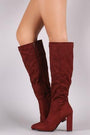 Bamboo Plain Suede Chunky Heeled Knee High Boots