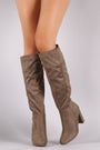 Bamboo Plain Suede Chunky Heeled Knee High Boots