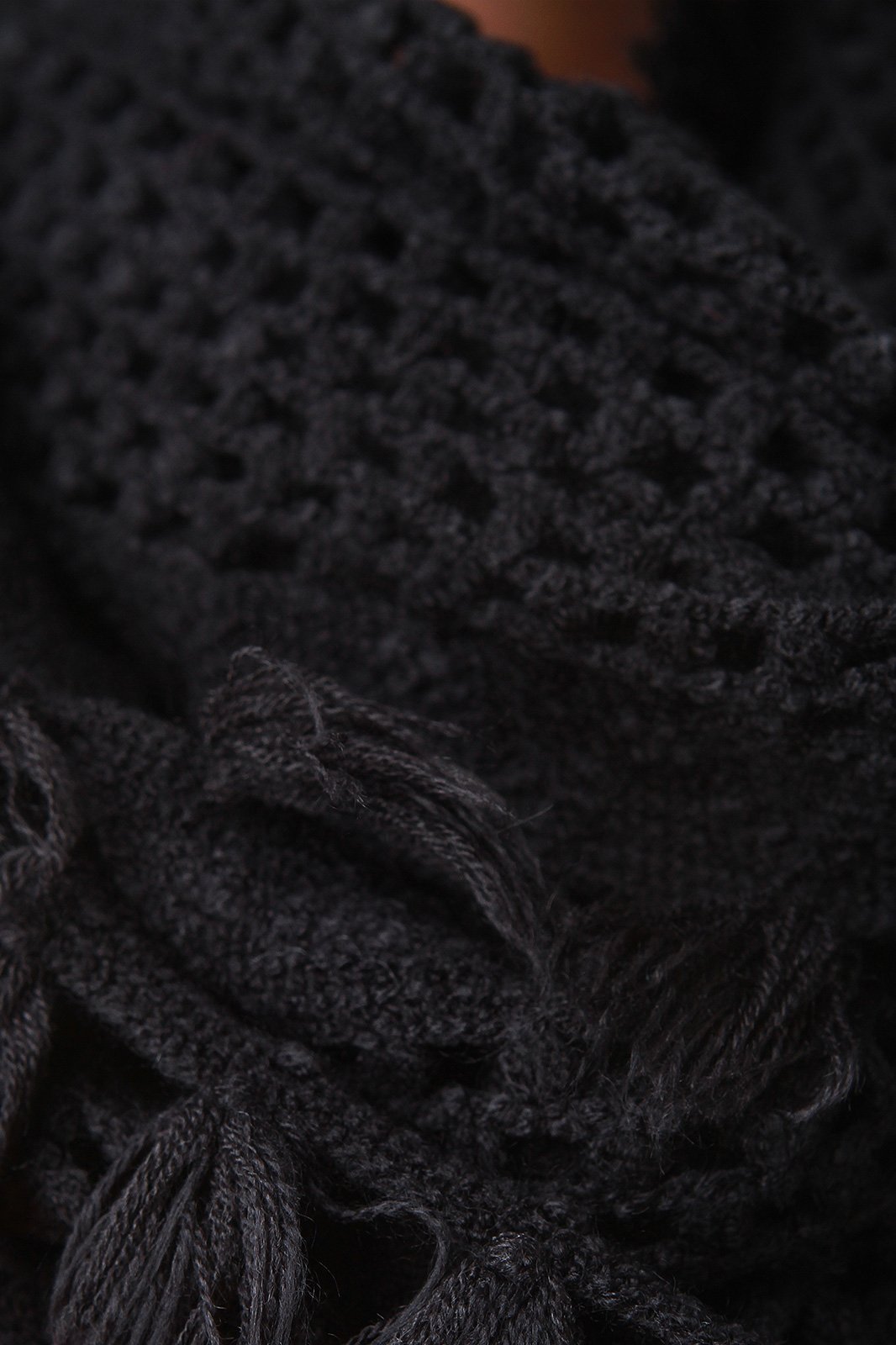 Open Knit Tassel Hem Infinity Scarf