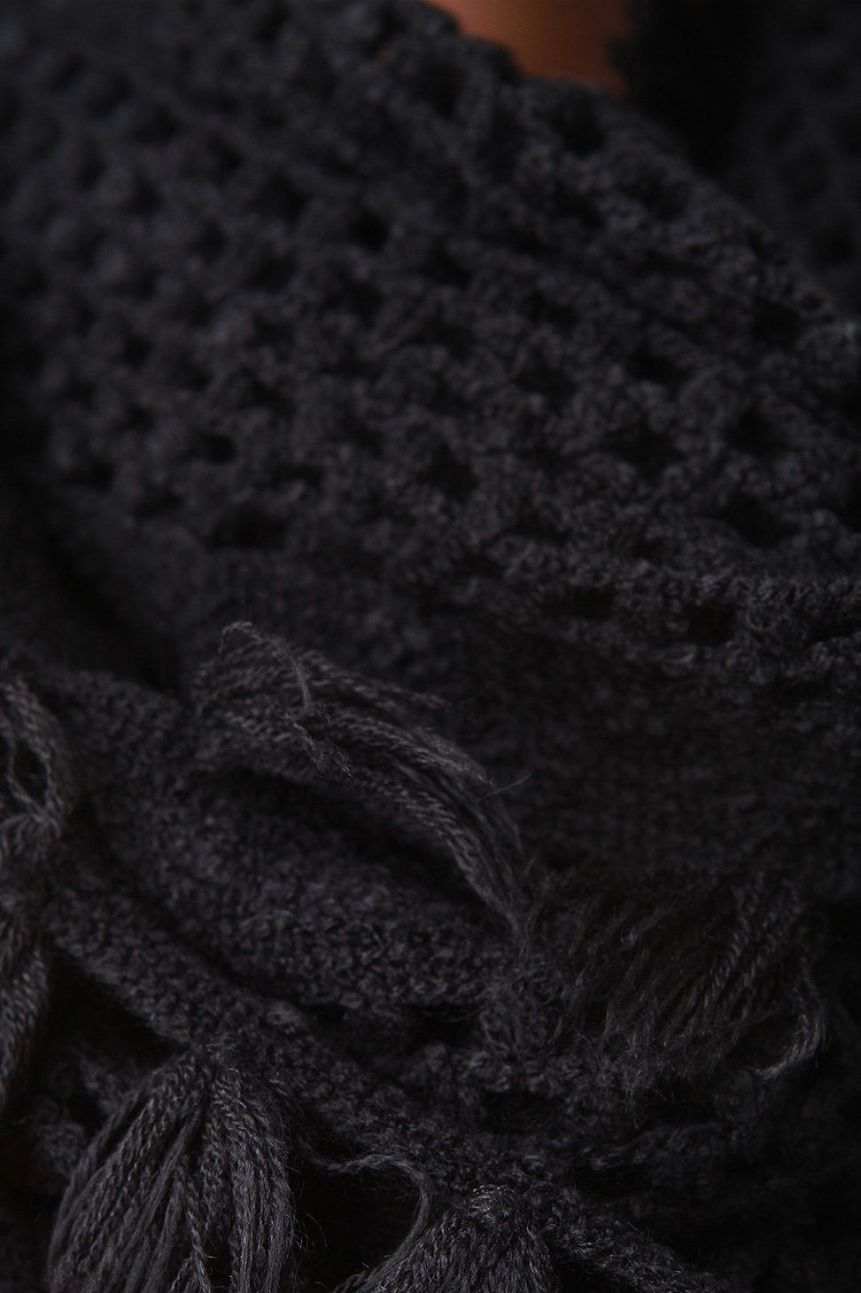 Open Knit Tassel Hem Infinity Scarf