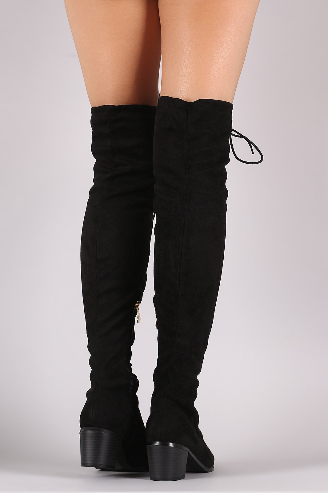 Corset Lace Almond Toe Fitted OTK Boots