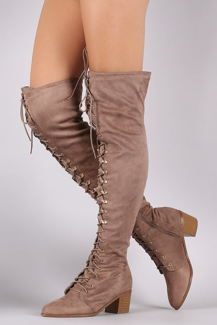 Corset Lace Almond Toe Fitted OTK Boots