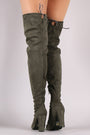 Wild Diva Lounge Suede Drawstring-Tie Heeled Over-The-Knee Boots