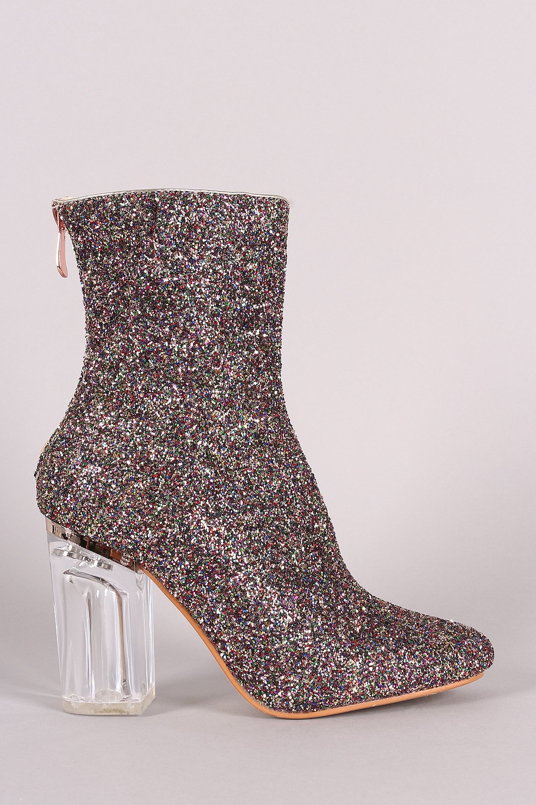 Glitter Chunky Clear Heeled Ankle Boots - NoveltyOne