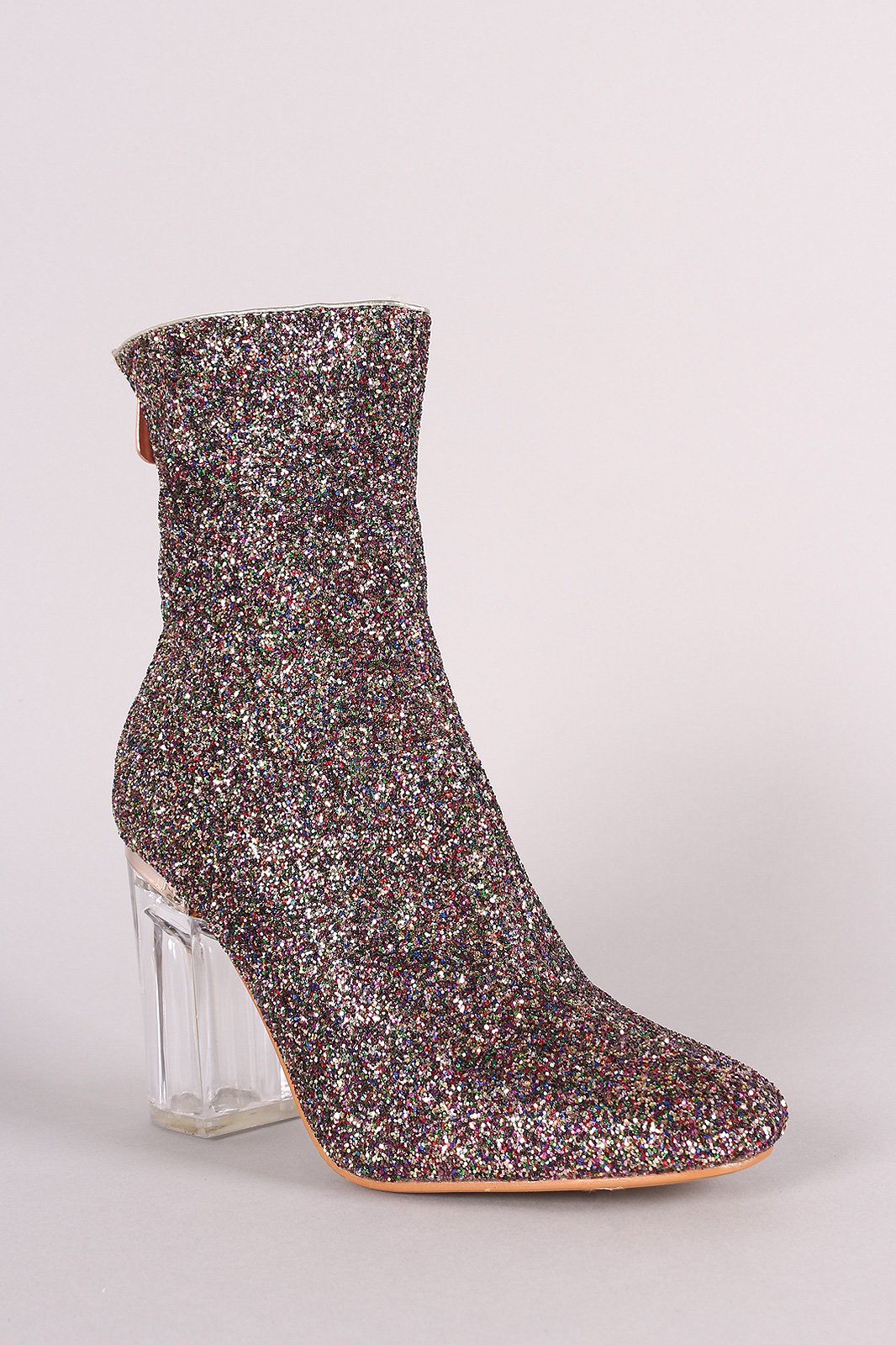 Glitter Chunky Clear Heeled Ankle Boots - NoveltyOne