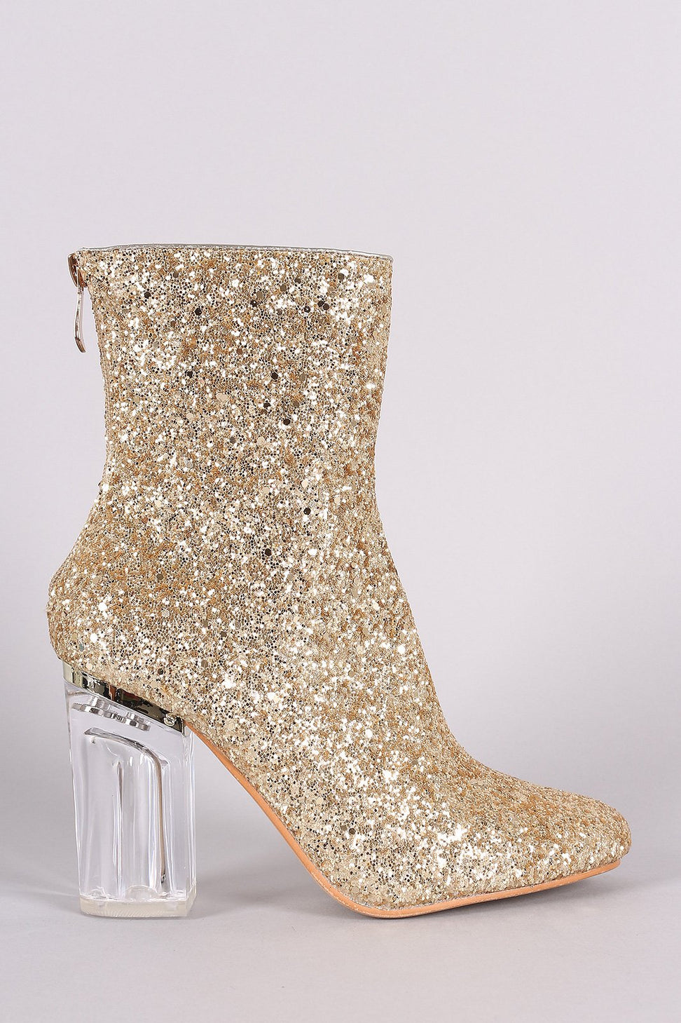 Glitter Chunky Clear Heeled Ankle Boots - NoveltyOne