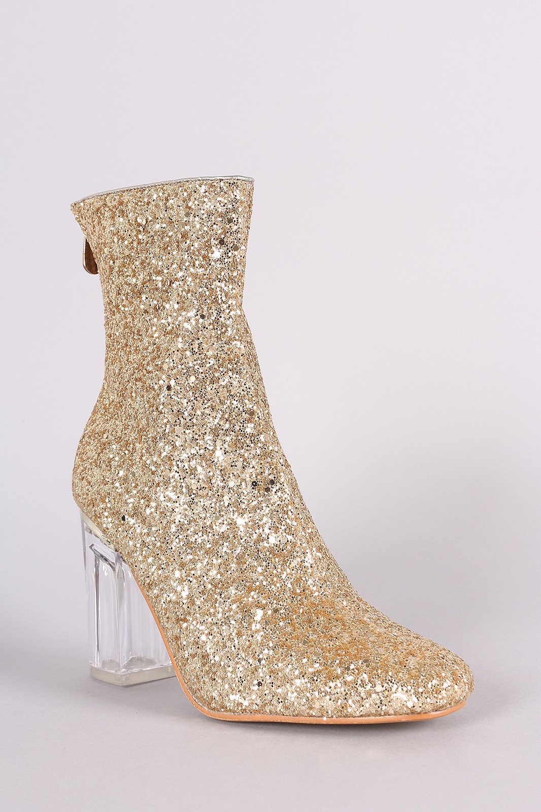 Glitter Chunky Clear Heeled Ankle Boots - NoveltyOne