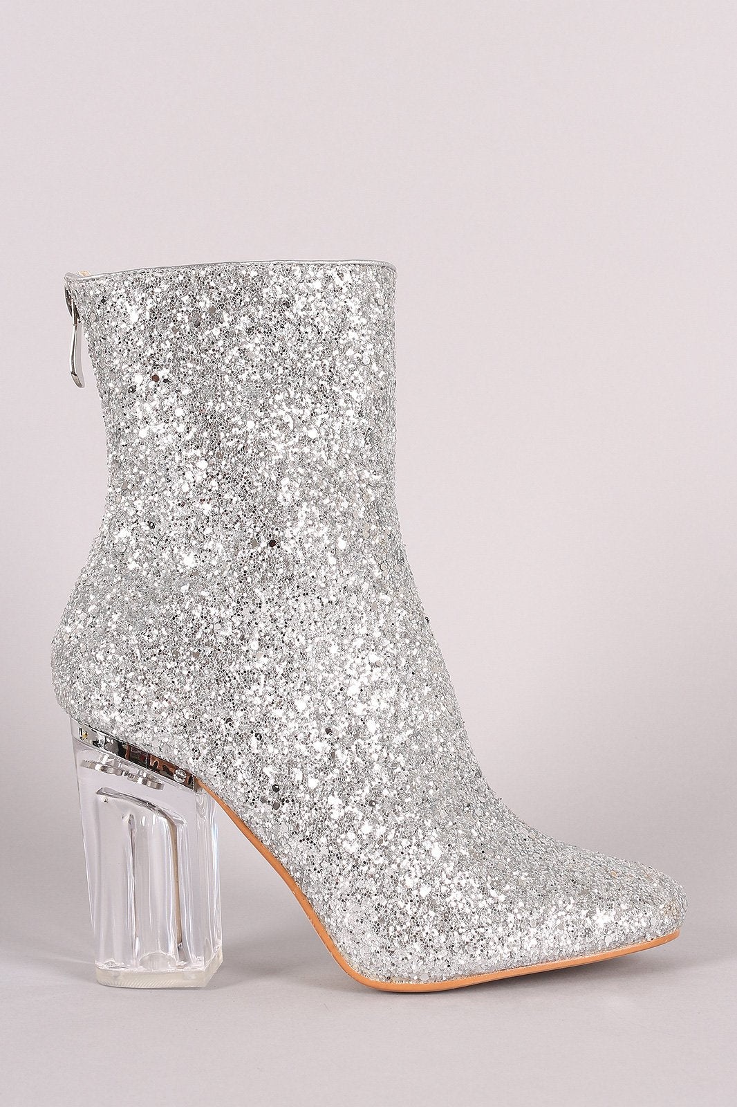 Glitter Chunky Clear Heeled Ankle Boots - NoveltyOne