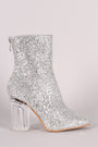 Glitter Chunky Clear Heeled Ankle Boots - NoveltyOne