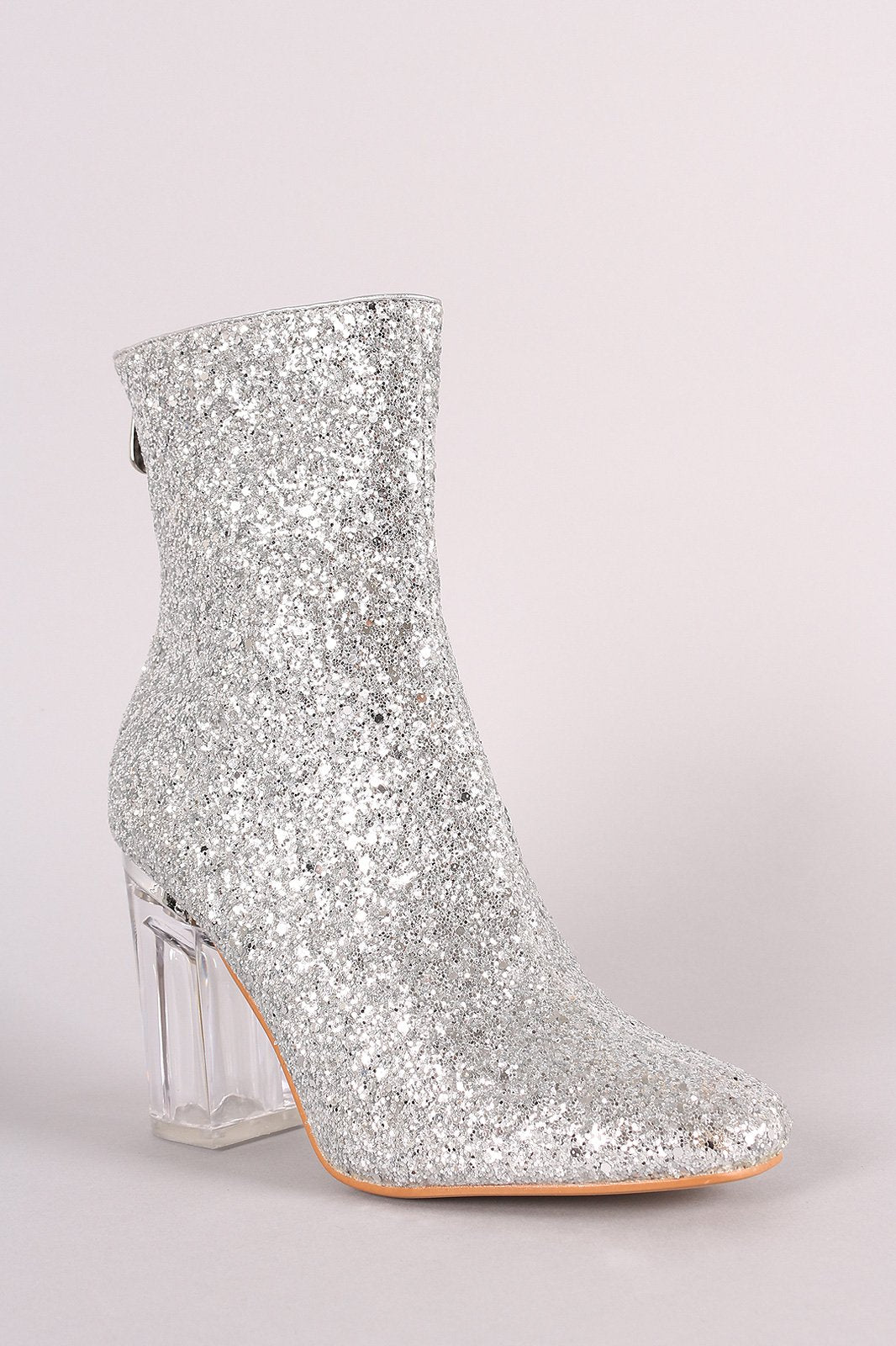 Glitter Chunky Clear Heeled Ankle Boots