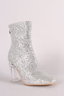 Glitter Chunky Clear Heeled Ankle Boots