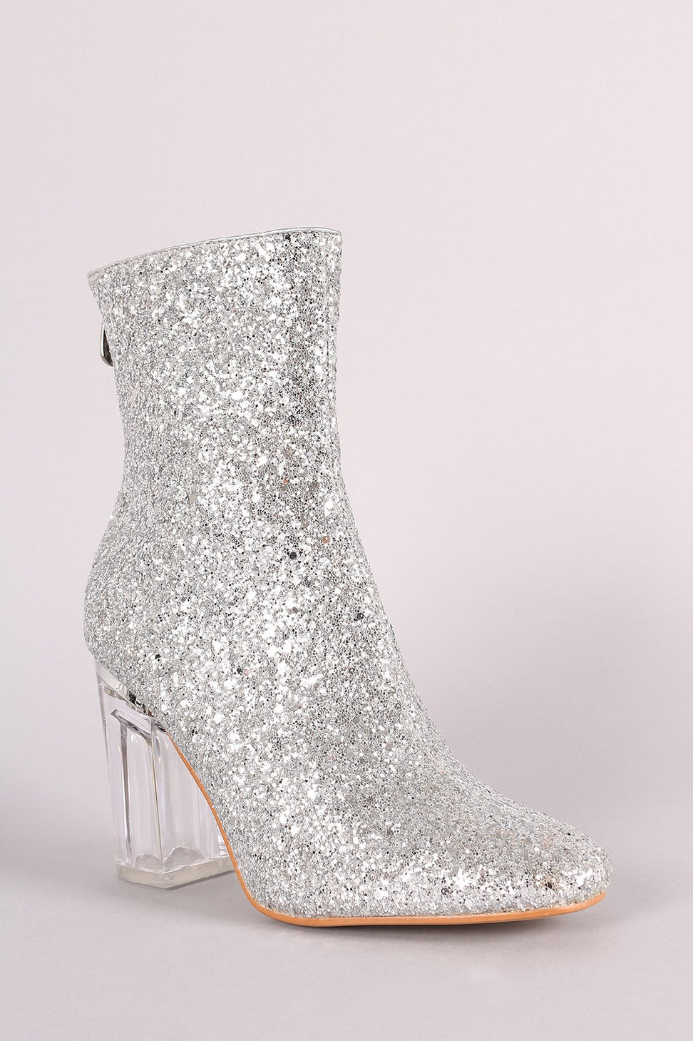 Glitter Chunky Clear Heeled Ankle Boots