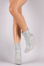 Glitter Chunky Clear Heeled Ankle Boots