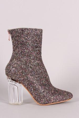 Glitter Chunky Clear Heeled Ankle Boots - NoveltyOne