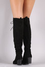 Over The Knee Lace Up Almond Toe Chunky Boots