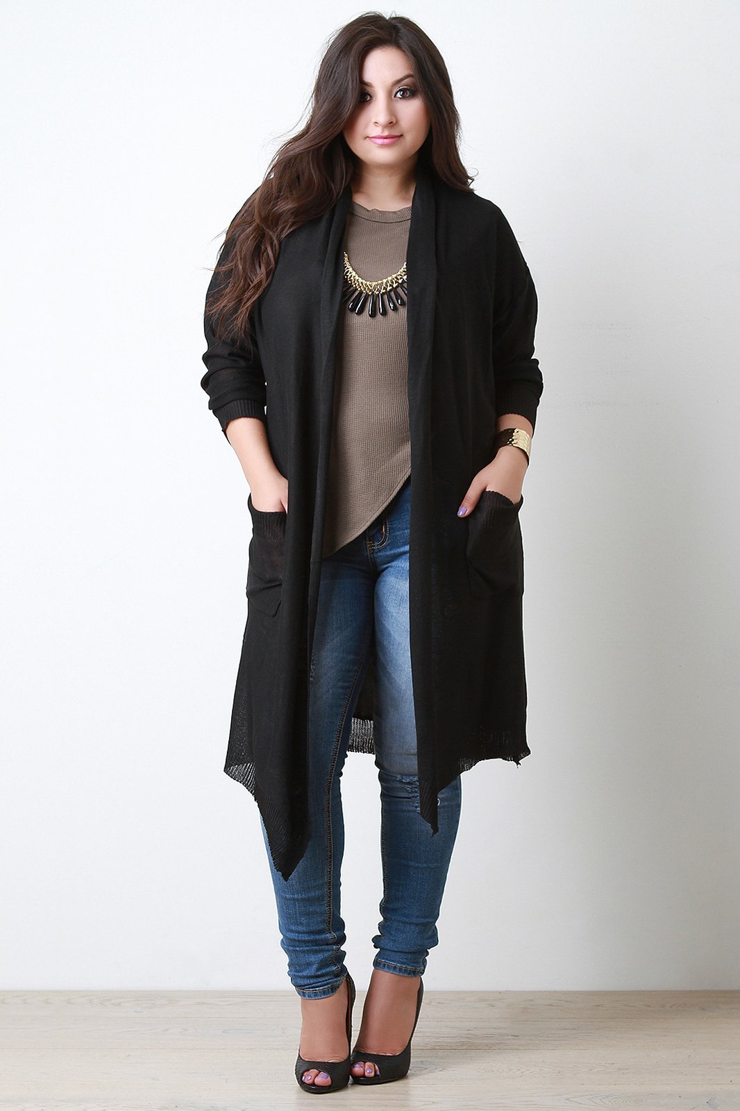 Long Contrast Satin Back Cardigan - NoveltyOne